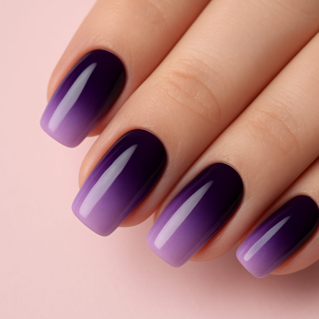 Unhas em ombré lilás e roxo